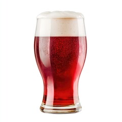 Red beer in a glass with foamy top