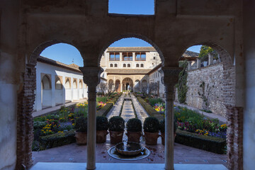 Patio and garden of Generalife, summer palace and country estate of Nasrid rulers, Granada, Spain, Andalusia