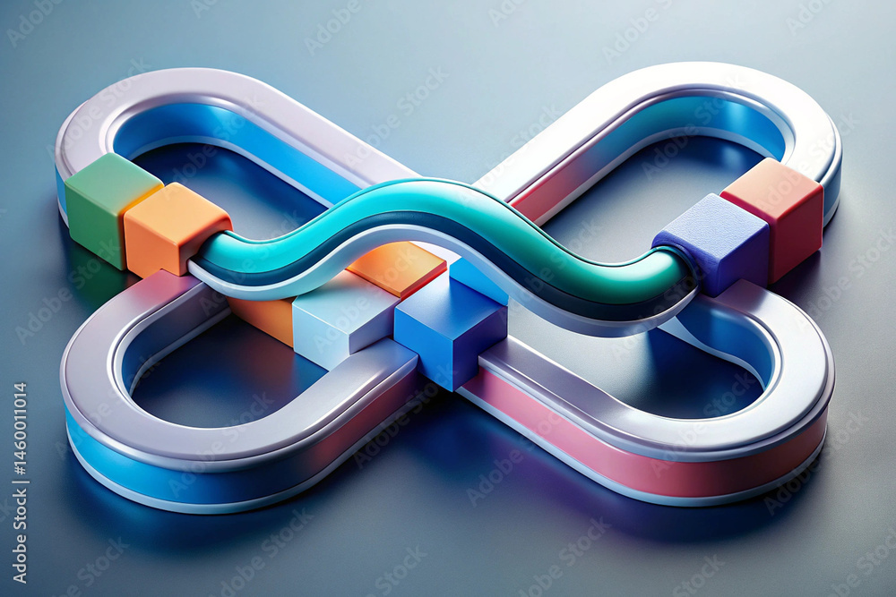 Poster abstract 3d render of interconnected colorful shapes and pathways