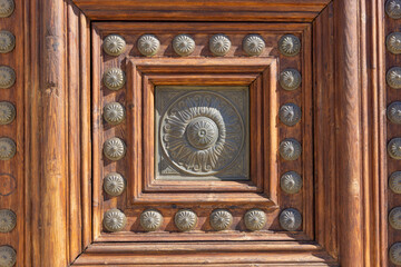 Detail of door to Palace of Charles V, renaissance building inside fortress Alhambra, Granada, Spain, Andalusia