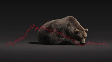 Bear Sitting with Red Stock Market Graph Illustration Concept