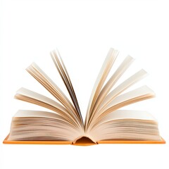 An open book with pages fanned out against a white background.