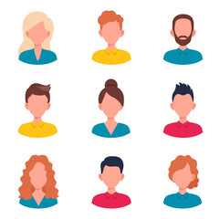 Set male and female portraits. Man and woman  avatar profile.