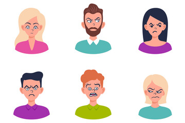 Set of portraits and avatars of man and woman.Facial expression.