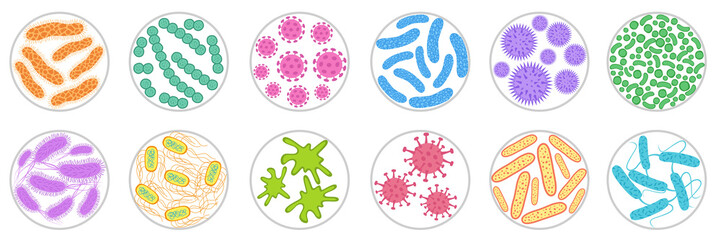 Different types of bacteria, germ and virus.