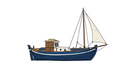 Vintage Fishing Boat Illustration - Nautical Marine Vessel Drawing
