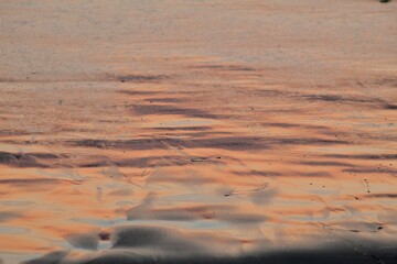 Sun reflecting on wet sand during golden hour sunset in pacific beach san diego california