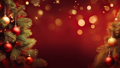 Obraz premium left side pine tree with lights and ornaments, right side empty area for text