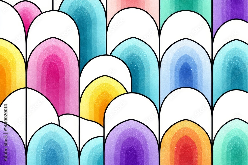 Poster colorful arc pattern design - abstract featuring a vibrant pattern of multicolored arcs, creating a 