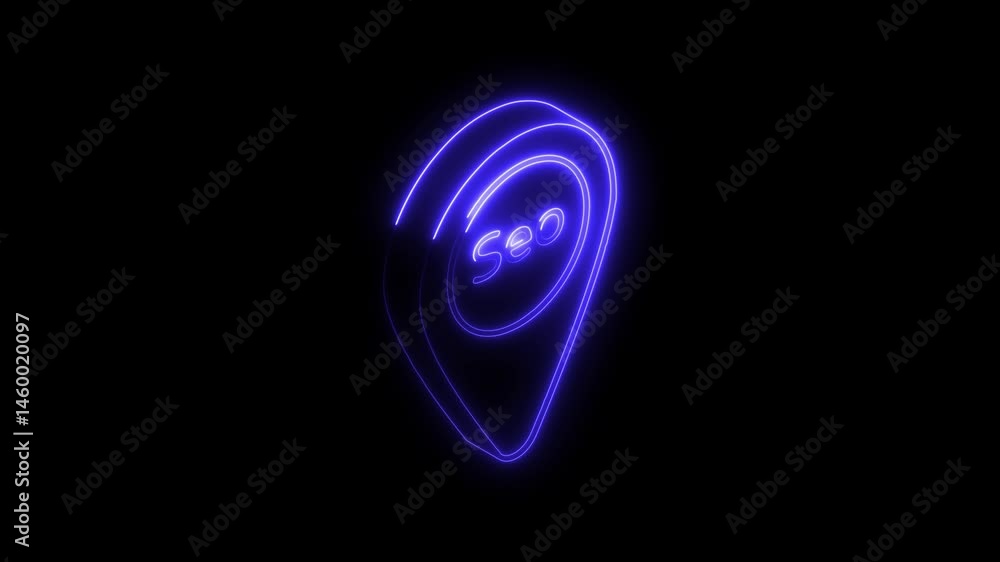 Poster Glowing neon seo location pin icon animation on dark background for web design