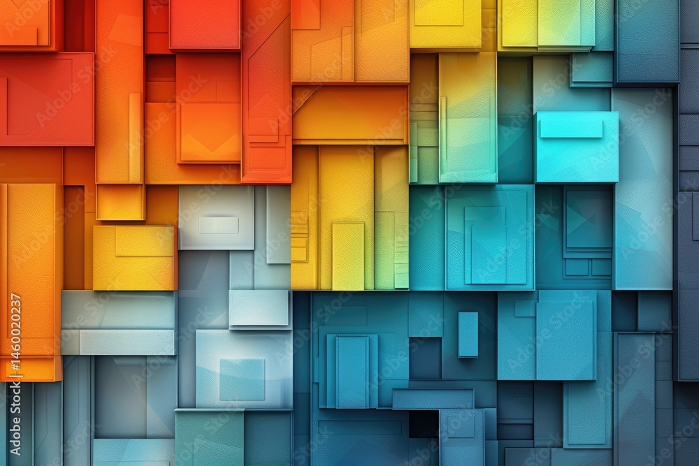 Poster colorful abstract geometric design with multiple shapes.