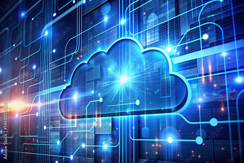 Poster global network and cloud computing, abstract digital data flow concept