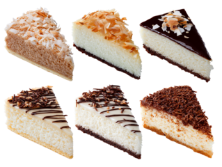 Assorted Delicious Cheesecake Slices Coconut, Chocolate, and More