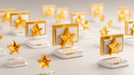 Golden Stars and Awards on White Background for Achievement Concept