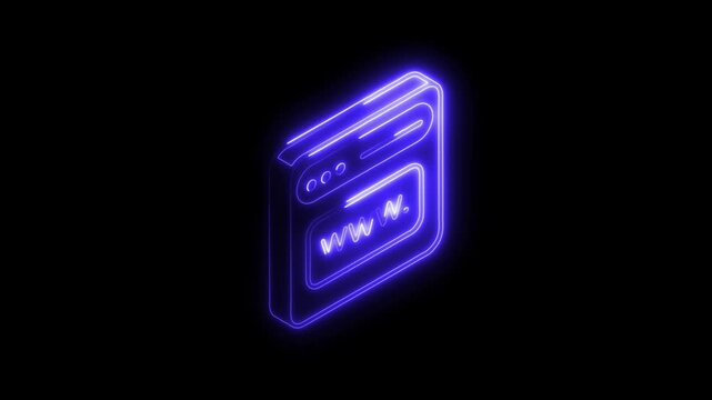 Neon website isometric animation glowing blue lines on black background depicting digital presence