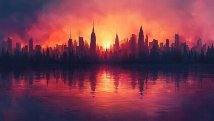 Cityscape Sunset Reflection.