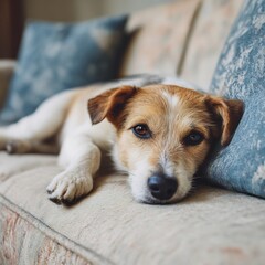 Serene canine repose, a tranquil moment of domestic contentment and comfort