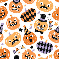 Seamless vector pattern with cute retro Halloween pumpkins. EPS 10 vector file. Perfect for textile, wallpaper or nursery print design.