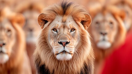 Obraz premium Majestic Male Lion Leading a Pride in the African Savanna