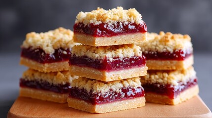 Delicious Cranberry Crumble Bars - Stack of homemade cranberry crumble bars, perfect for dessert or snack. Sweet and crumbly topping with a tart cranberry filling