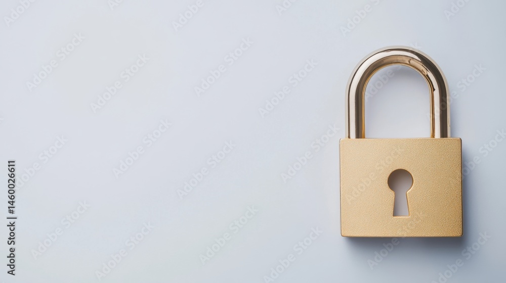 Poster golden padlock with keyhole onsoft gray background for security concept