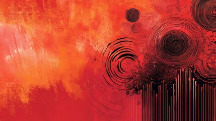 Bold red abstract wallpaper with swirling patterns and geometric elements