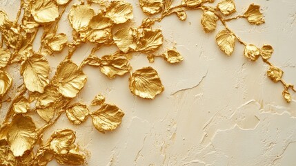 Ornate golden leaf design on a textured cream background.