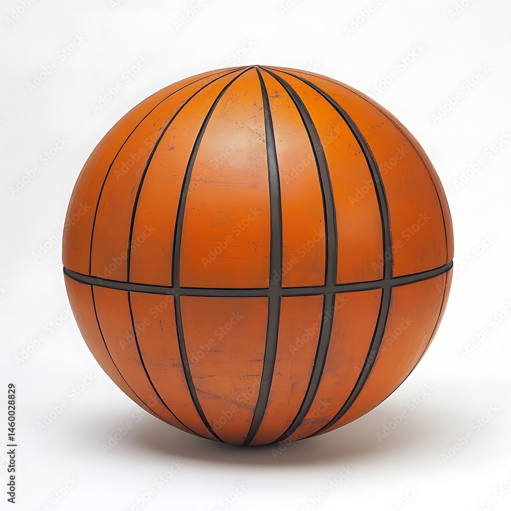 Poster round orange ball with black lines on white background for exercise and recreation related projects.