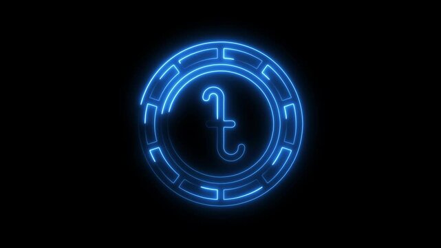 Telos coin cryptocurrency animated glowing neon style logo reveal on black background