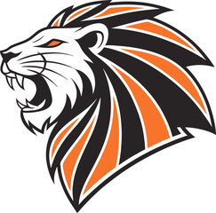 Obraz premium A stylized tiger head vector with sharp lines and bright orange fur, contrasted against a simple white background, ideal for logos or playful designs