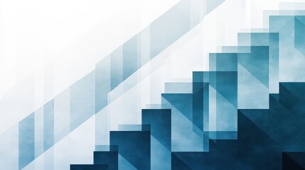 Abstract design of ascending steps in light blue and dark teal.