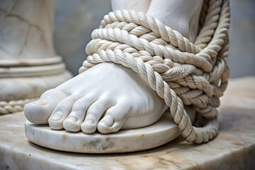 Close Up Of White Marble Sculpture Foot And Twisting Fabric