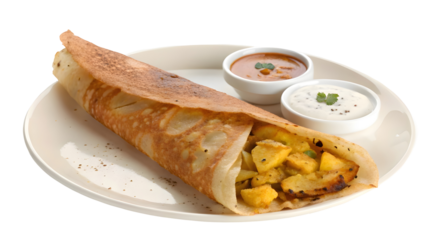 Masala dosa isolated on white background 