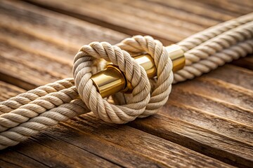 Obraz premium Close Up Of Beige Rope Knot With Gold Metal Fastener