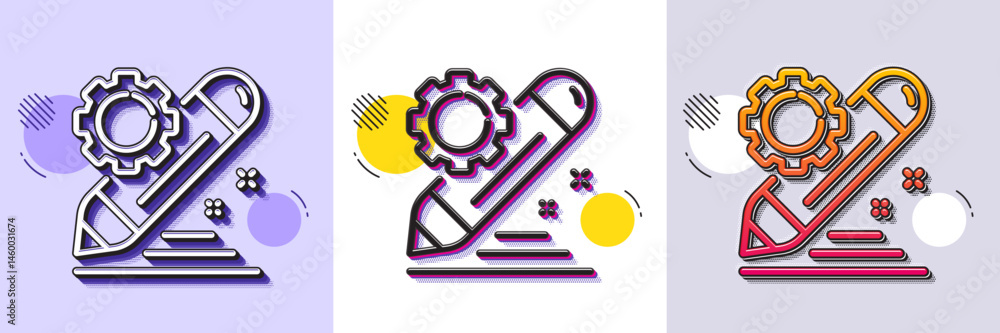 Poster project edit line icon. halftone dotted pattern. gradient icon with grain shadow. settings managemen