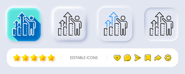 Employee results line icon. Neumorphic, Flat shadow, 3d buttons. Work result sign. Statistics chart symbol. Line employee results icon. Social media icons. Vector
