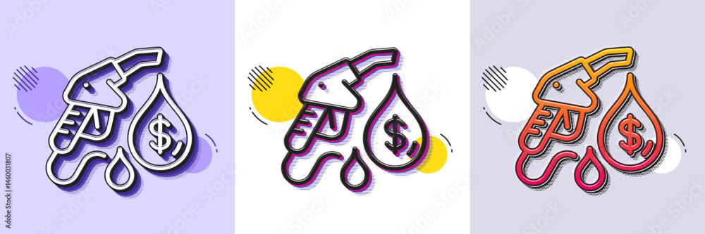 Poster petrol station line icon. halftone dotted pattern. gradient icon with grain shadow. filling gas stat
