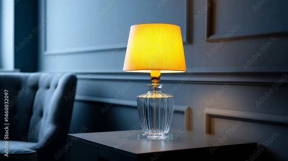 Aufkleber elegant table lamp illuminating a room - a stylish table lamp with a yellow shade casts a warm glow 