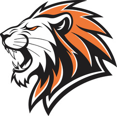 A stylized tiger head vector with sharp lines and bright orange fur, contrasted against a simple white background, ideal for logos or playful designs