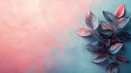 Pastel colored surface with decorative leaves.