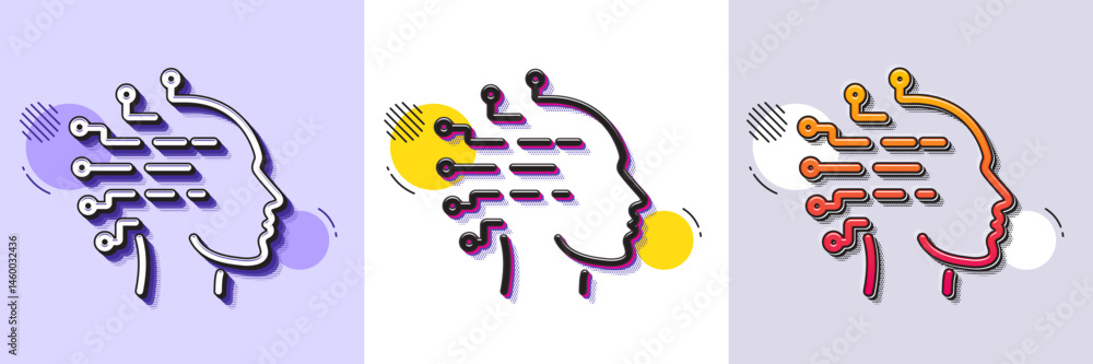 Poster artificial intelligence line icon. halftone dotted pattern. gradient icon with grain shadow. ai head
