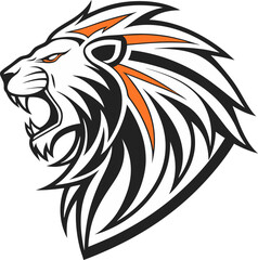 A stylized tiger head vector with sharp lines and bright orange fur, contrasted against a simple white background, ideal for logos or playful designs