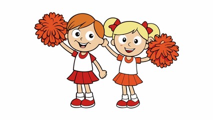 Cartoon Cheerleader Kids with Pompoms Sports Illustration