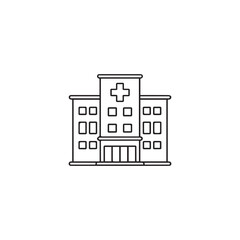   A minimalist medical building symbol design with black and white color.