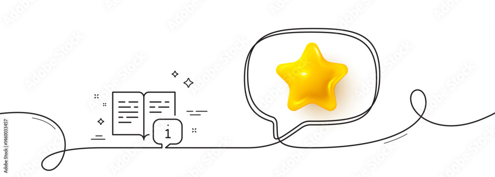 Poster instruction line icon. continuous line with 3d star. user manual sign. information book symbol. 3d s
