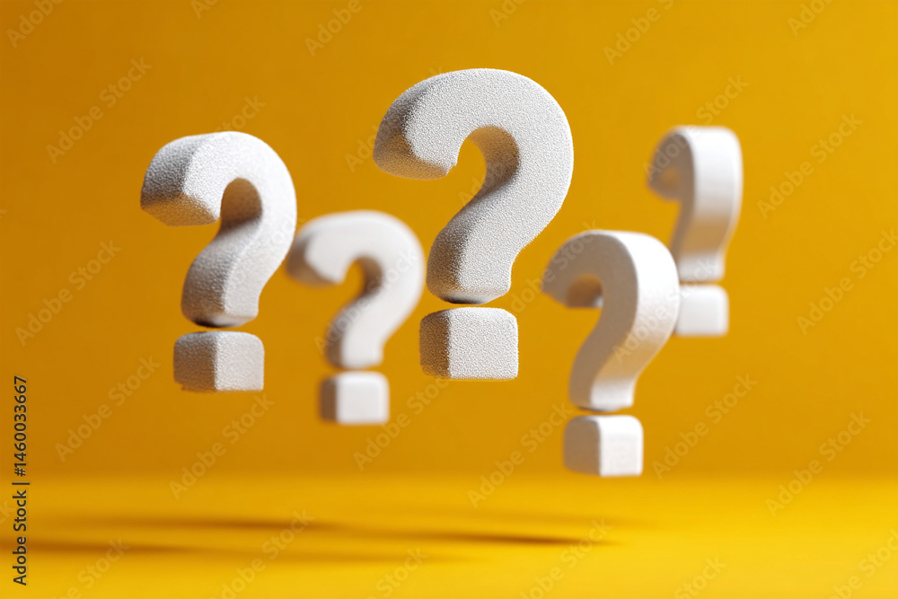 Fototapete Question marks on yellow background showing graphic resource with question mark symbols representing questions and answers ideas and problem solving