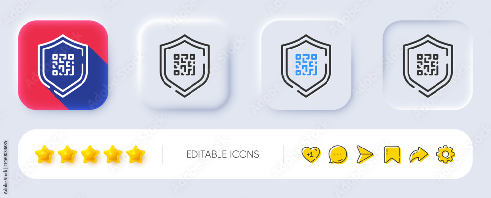 Poster qr code line icon. neumorphic, flat shadow, 3d buttons. scan barcode sign. code protection symbol. l
