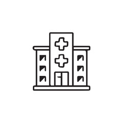   A minimalist medical building symbol design with black and white color.