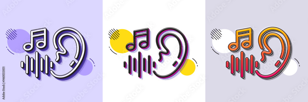 Poster hearing line icon. halftone dotted pattern. gradient icon with grain shadow. audio message sign. voi