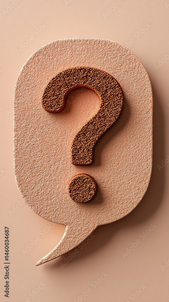 Aufkleber textured peach speech bubble with brown question mark, symbolizing inquiry, question, or faq concept